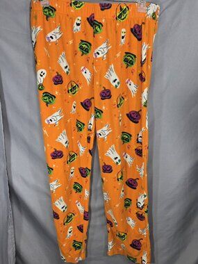 Hyde & Eek! Boutique Orange Ghost Jack O'Lantern Halloween PJ Bottoms Size Large